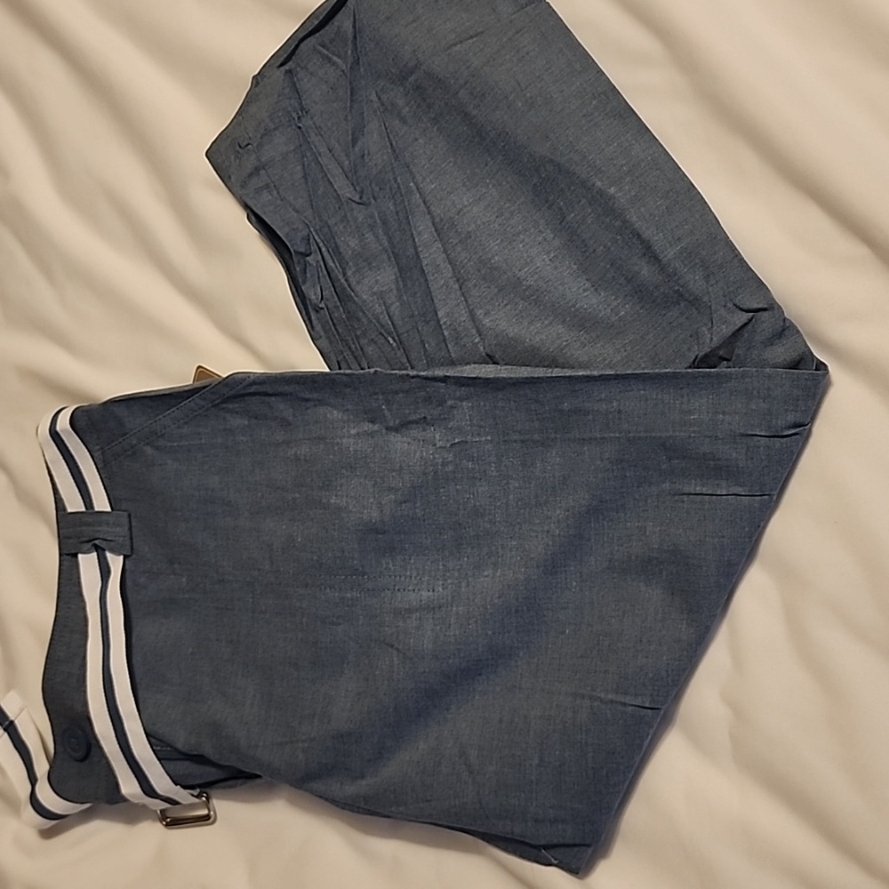 White Stag Blue Chambray Capris with Striped Belt